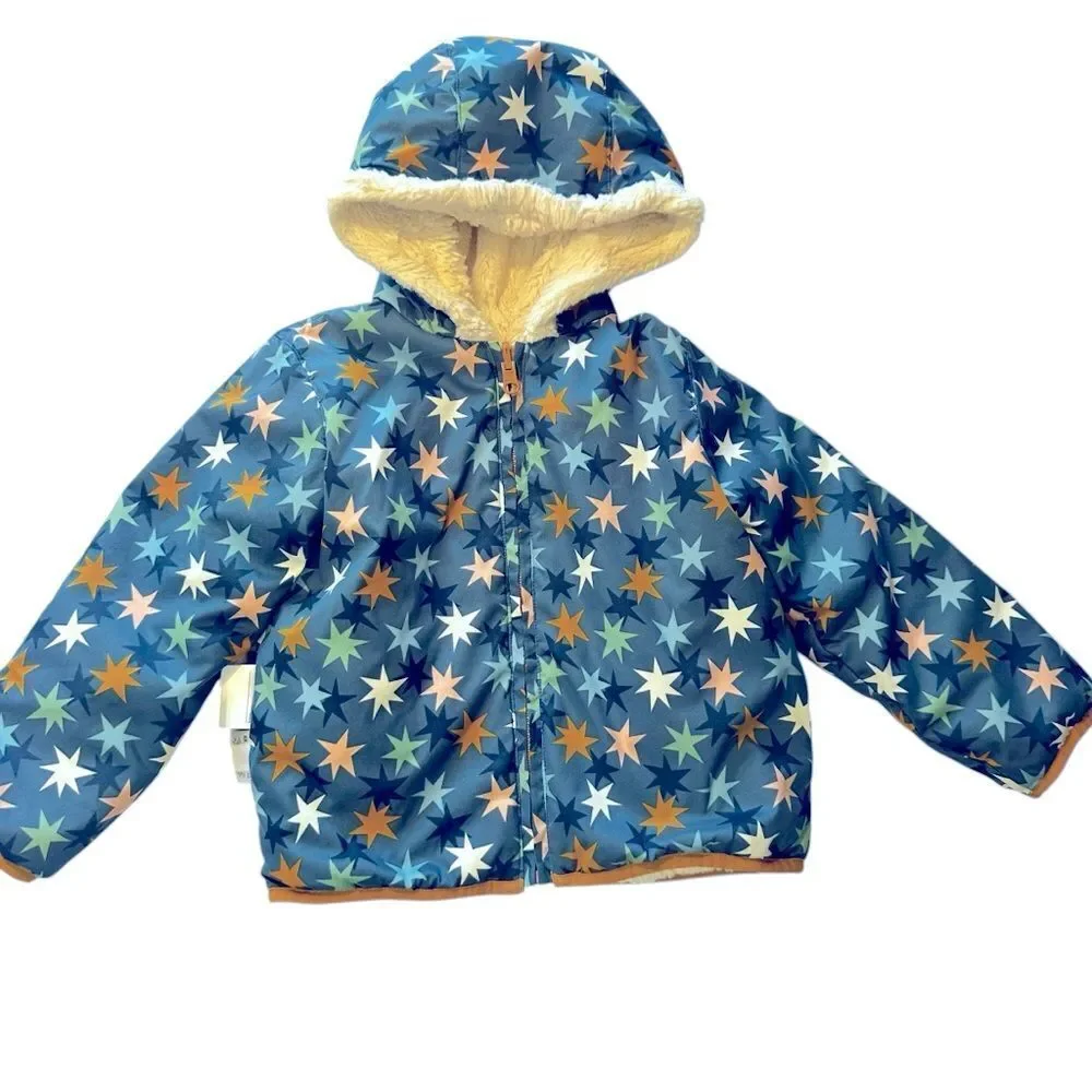 Hanna Andersson Reversible hooded Jacket Stars & Faux Fur size 4 / 100